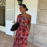 Catarina | Vestido Maxi Assimétrico com Estampado Abstrato