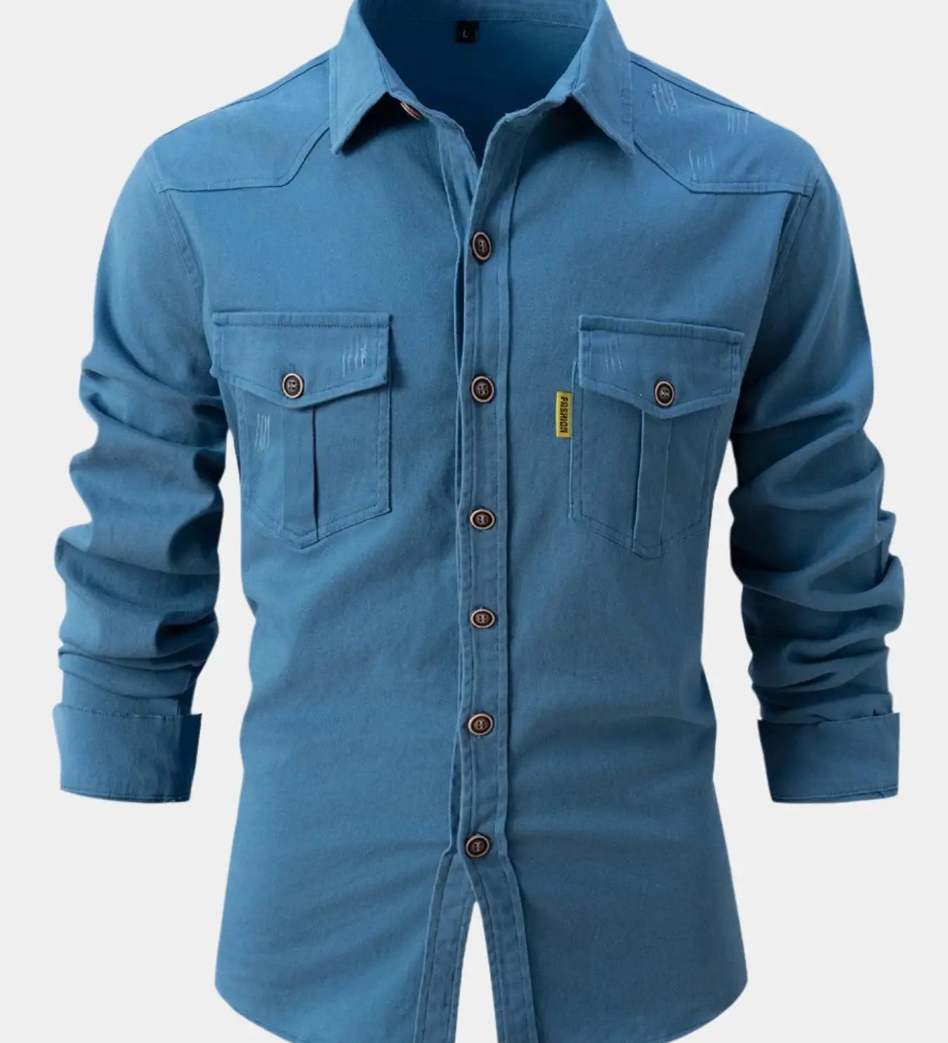 Camisa de Mistura de Denim - Botões