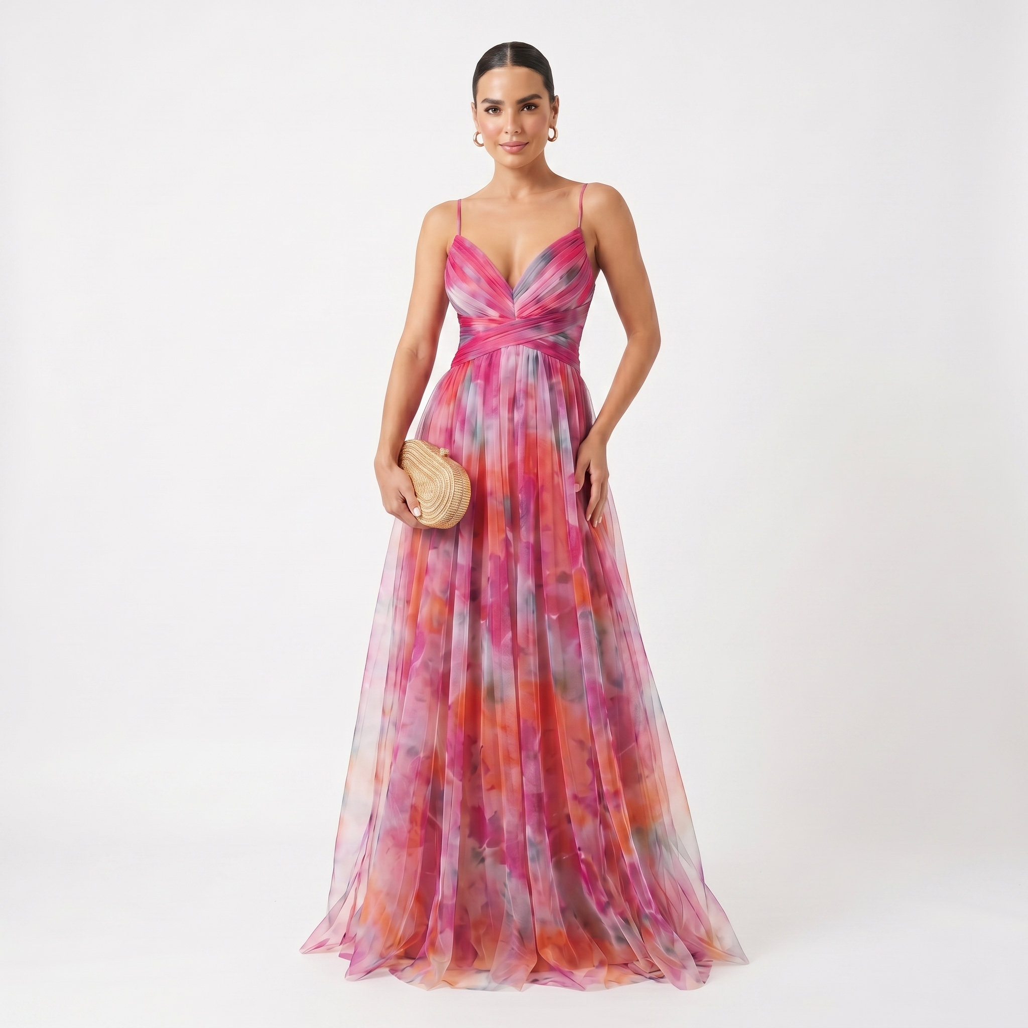 Helena | Vestido de Gala em Tule com Estampado Aguarela