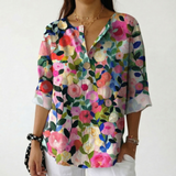 Gabriela | Blusa Floral Vibrante com Detalhe de Botão