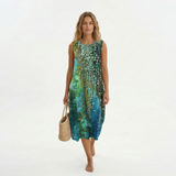 Vitória | Vestido Midi Estampado sem Mangas – Frescura e Estilo