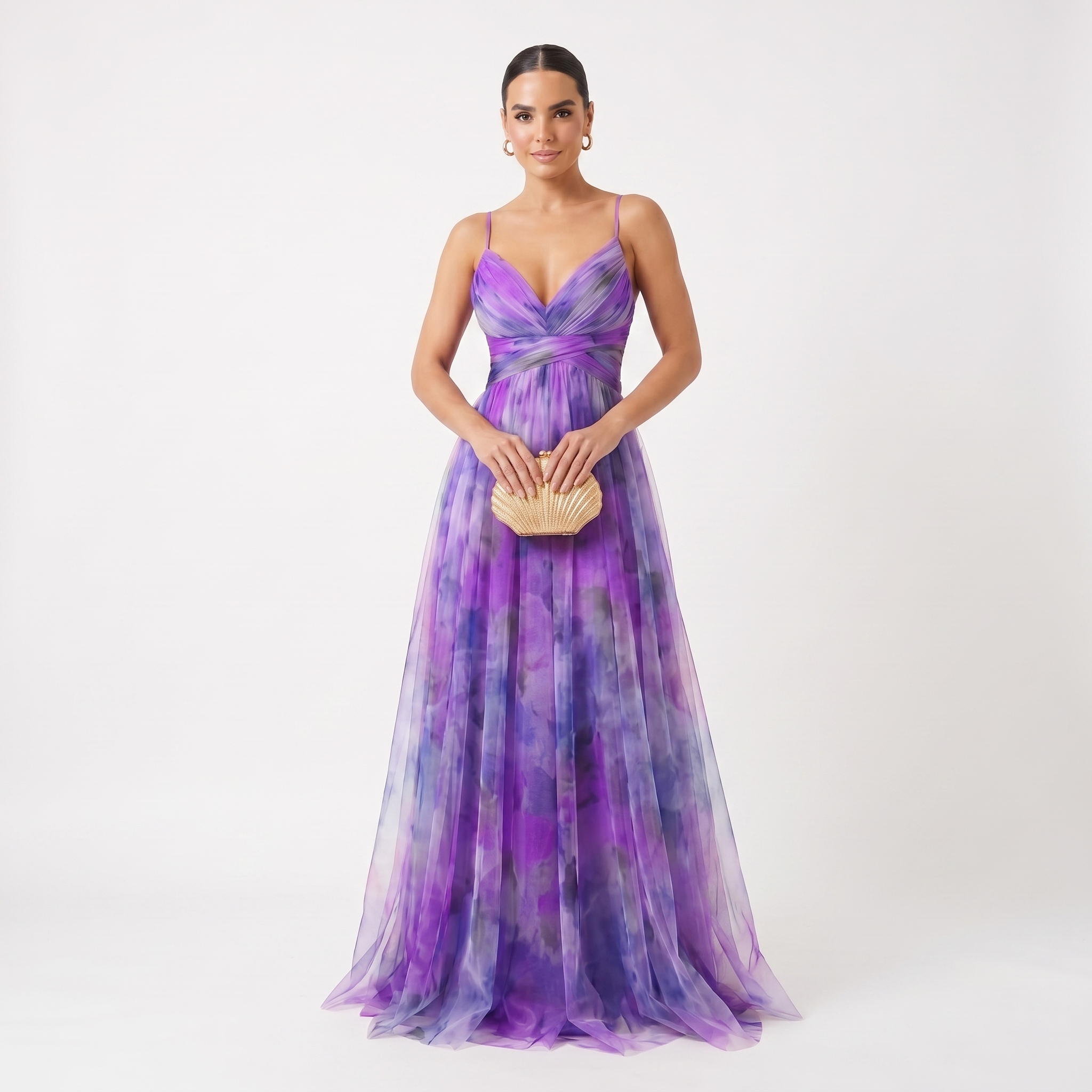 Helena | Vestido de Gala em Tule com Estampado Aguarela