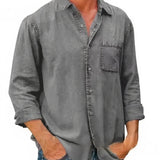 Camisa - Mistura de Denim Longa