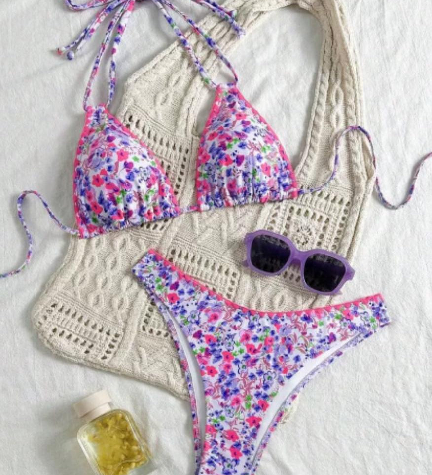 Rita - Biquíni com laço no pescoço em renda vibrante