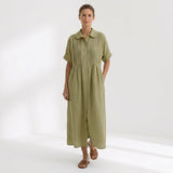 Helena - Vestido Linho Pregas e Botões