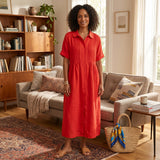 Helena - Vestido Linho Pregas e Botões