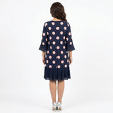 Clara | Vestido Azul Marinho às Bolinhas com Detalhe de Folhos