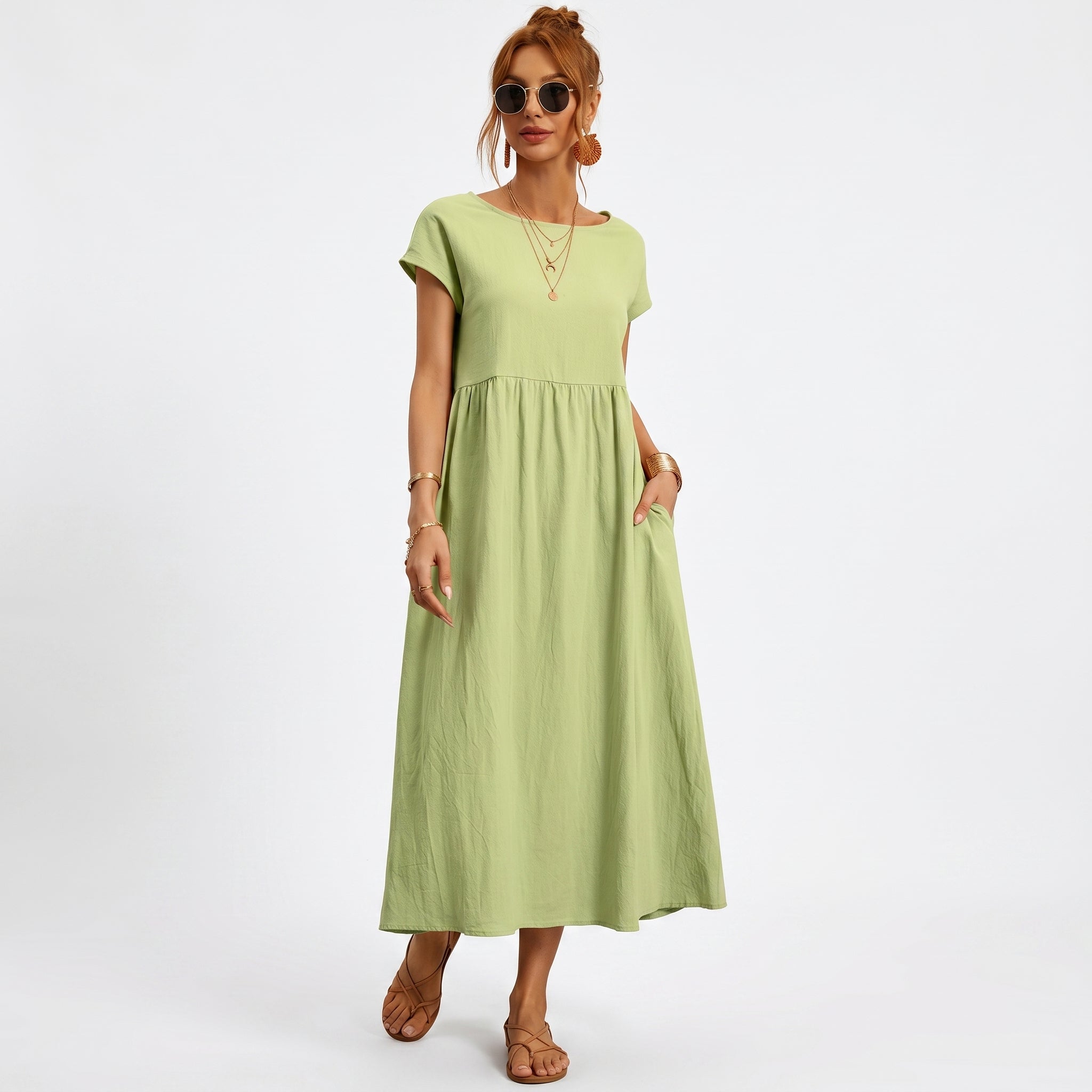 Inês | Vestido Midi em Algodão com Bolsos