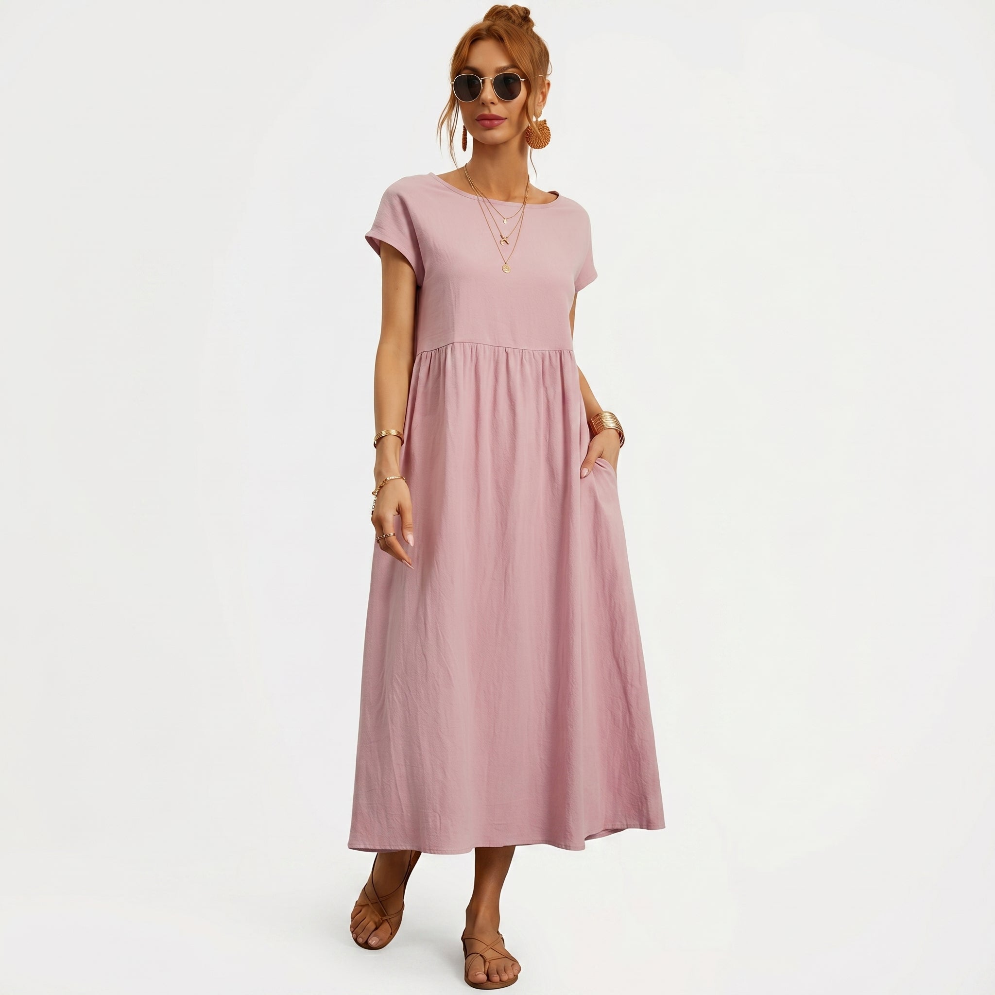 Inês | Vestido Midi em Algodão com Bolsos