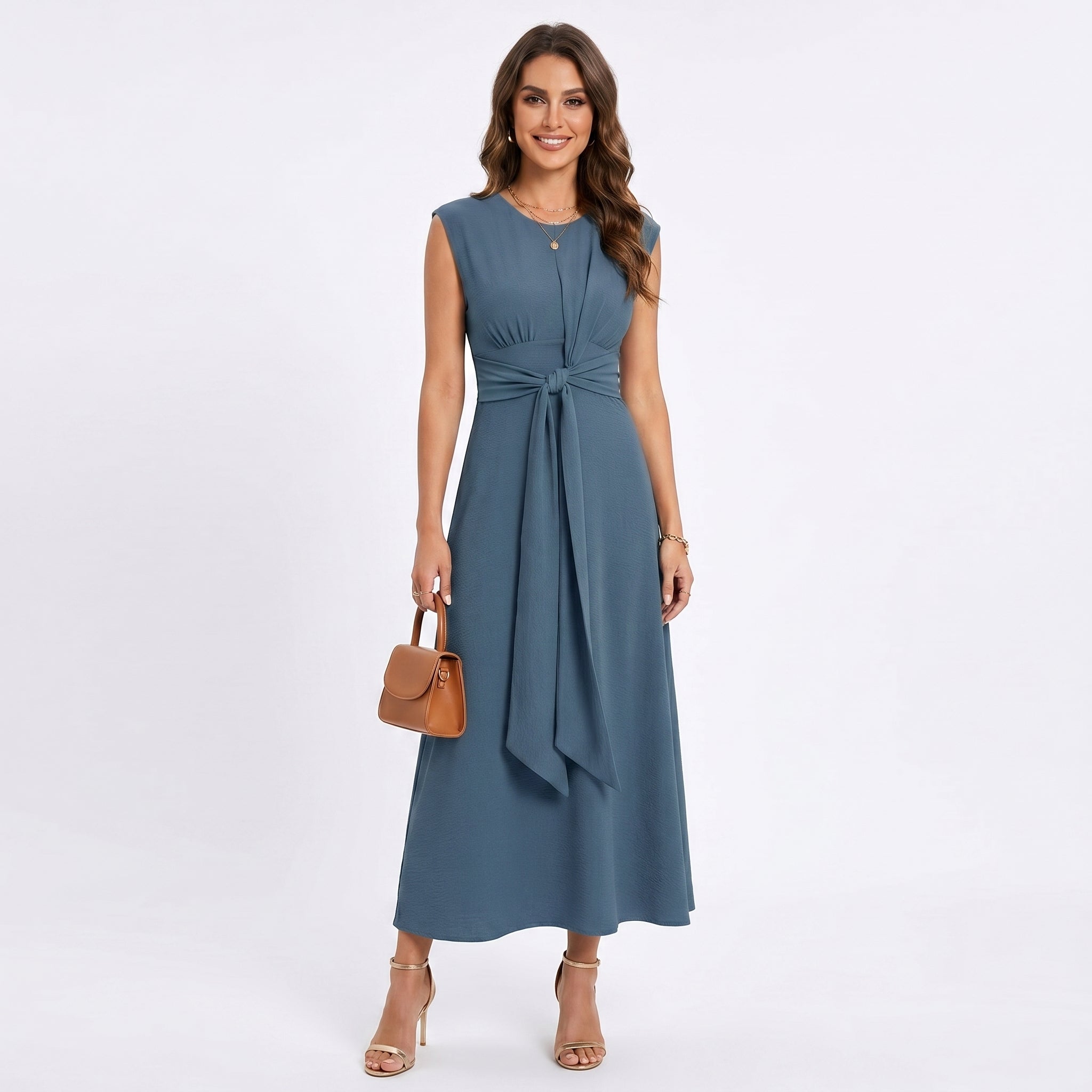 Emilia - Vestido maxi elegante sem mangas e gola redonda